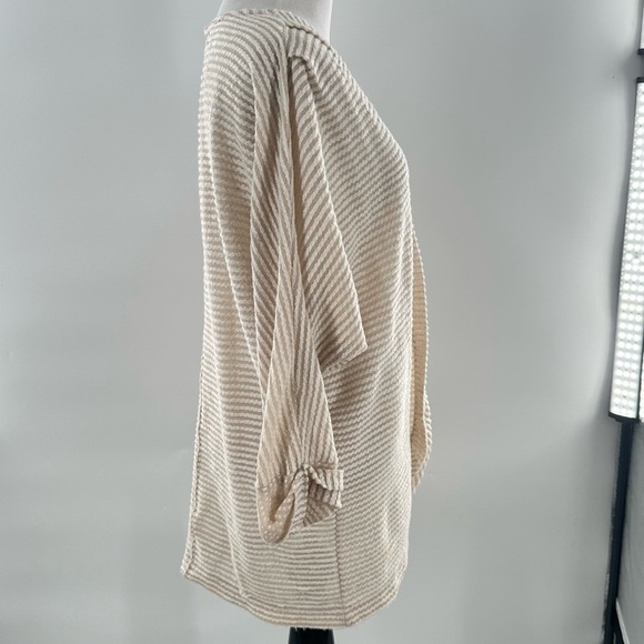 Cotton on open cardigan sweater M cream tan strips old money coastal grandma - Picture 4 of 15